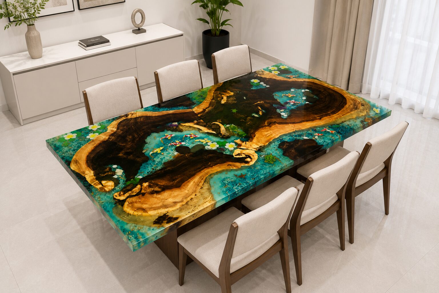 Detail of resin and live-edge wood craft — Anushart Studio