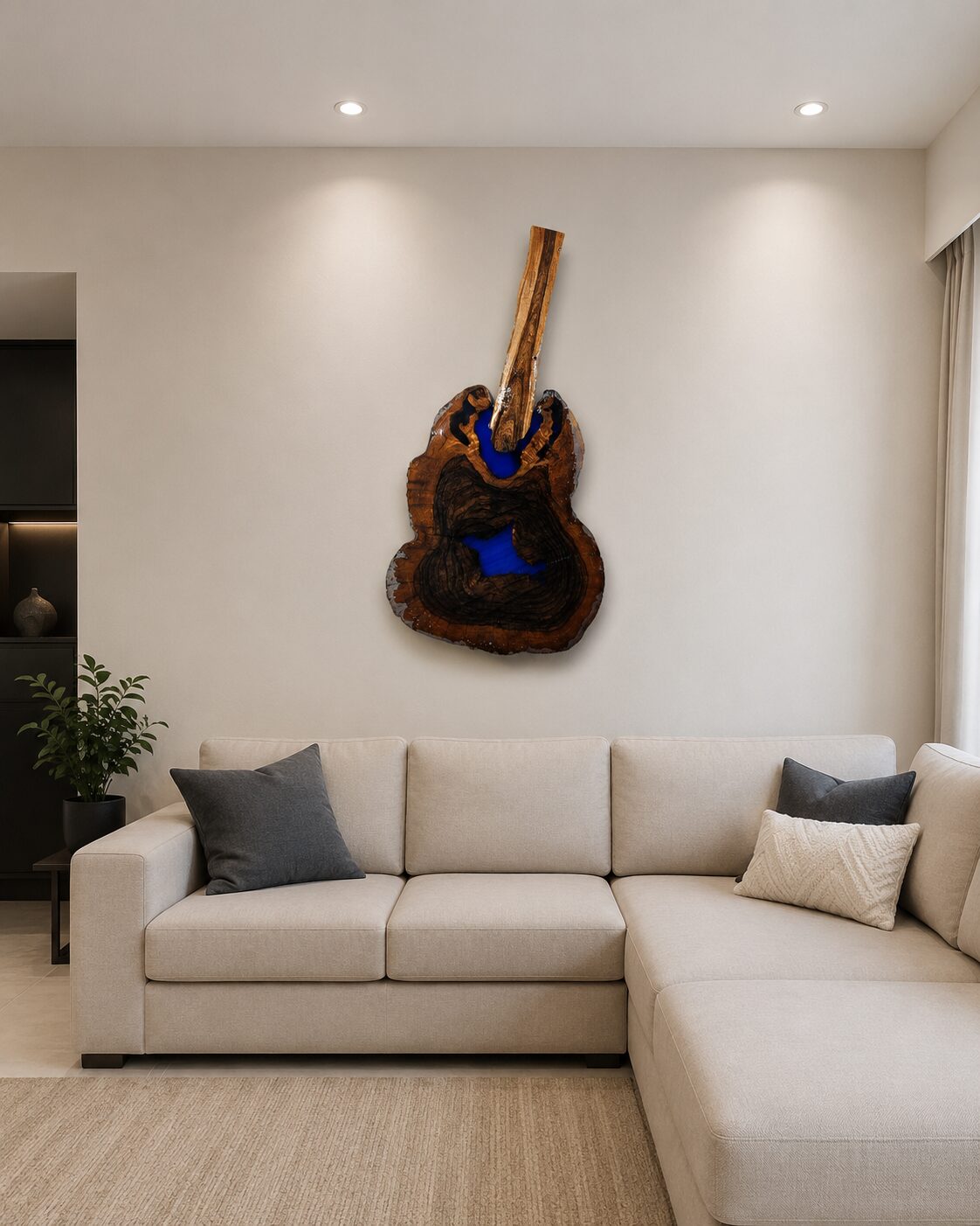 Sculptural wall art in live-edge wood and resin — Anushart Studio